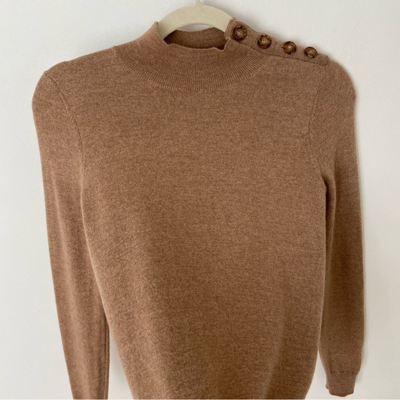 Sezane Jacob Jumper Merino Wool Camel Sweater Mock Neck size XS French Fitted - Picture 4 of 9
